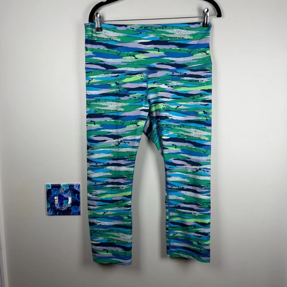 Lululemon Wunder Under Green Blue Crop In Seven Wonders Multi Leggings Size 12